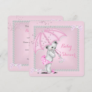 Invitation Baby Shower Fille Vintage Joli Parapluie Rose