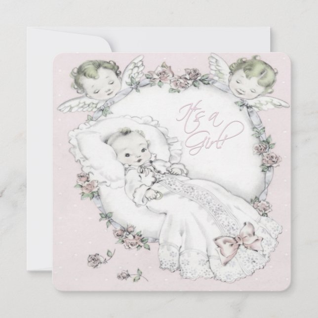 Invitation Baby Shower Fille Vintage Rose (Devant)