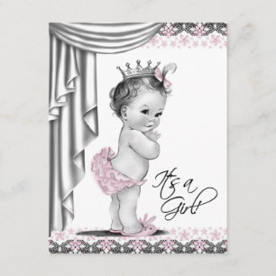 Invitation Baby Shower Fille Vintage Rose et Gris