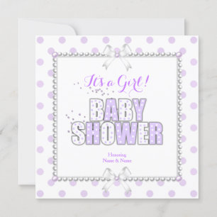 Invitation Baby Shower Fille Violet Blanc Points de Polka Per