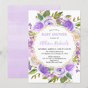 Invitation Baby shower fille violet, lavande florale lilas