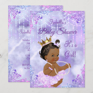 Invitation Baby Shower Fille Violet Lilas Perle Ethnique