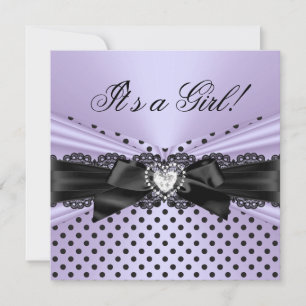 Invitation Baby Shower Fille Violet Noir Dentelle Points
