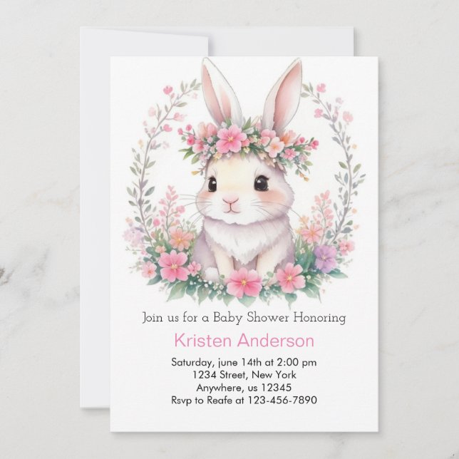 Invitation Baby shower fille Whispers Bunny (Devant)