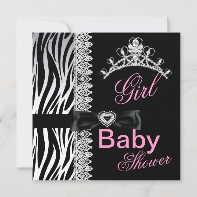 Invitation Baby shower fille Zebra Princesse Tiara (Devant)
