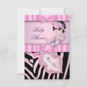 Invitation Baby shower fille Zebra rose