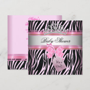 Invitation Baby shower fille Zebra rose princesse noire