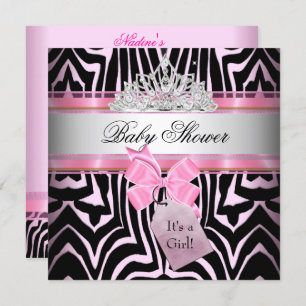 Invitation Baby shower fille Zebra rose princesse noire