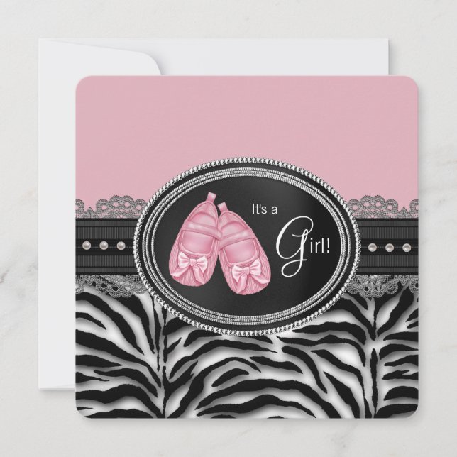 Invitation Baby Shower Fille Zèbre (Devant)