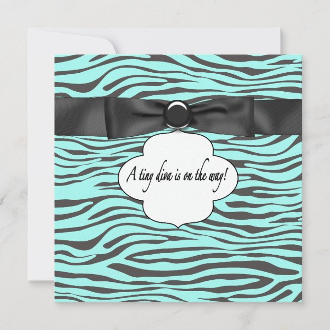 Invitation Baby Shower Fille Zèbre Bleu Sarcelle (Devant)