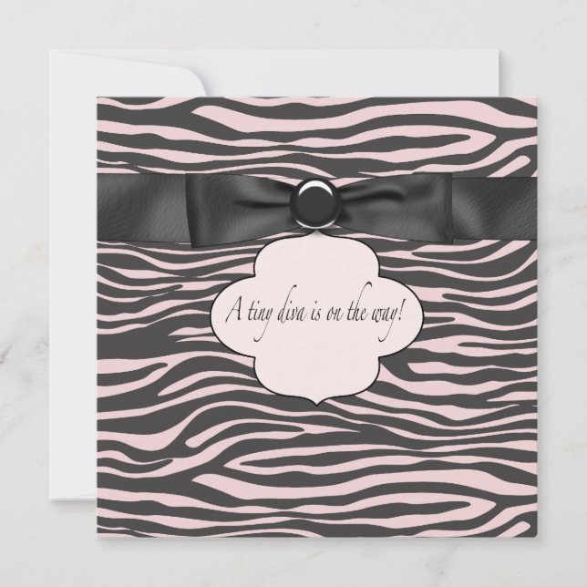 Invitation Baby Shower Fille Zèbre Noir Rose (Devant)