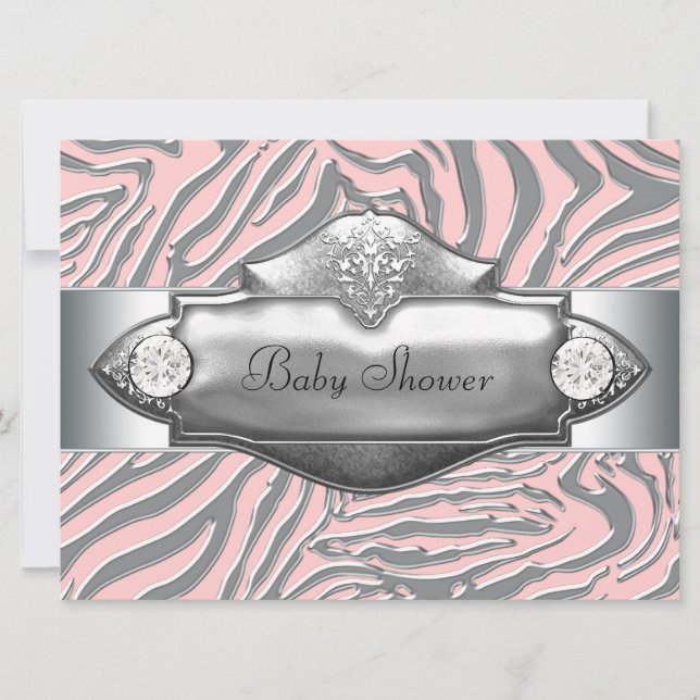 Invitation Baby Shower Fille Zèbre Rose (Devant)