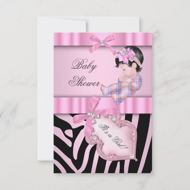Invitation Baby Shower Fille Zèbre Rose (Devant)