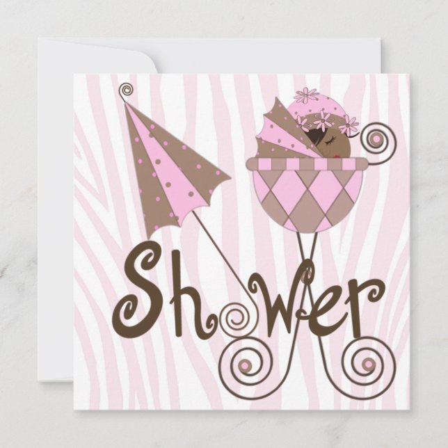 Invitation Baby Shower Fille Zèbre Rose Marron (Devant)