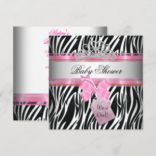 Invitation Baby Shower Fille Zèbre Rose Princesse Noir