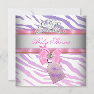 Invitation Baby Shower Fille Zèbre Rose Violet Princesse