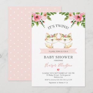 Invitation Baby shower Filles Fleurs Roses Twin Fo