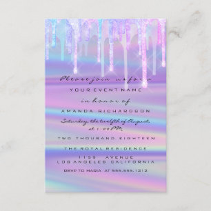 Invitation Baby shower filles gouttes Holographe violet rose