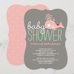 Invitation Baby Shower Filles Jumelles Baleine Ros