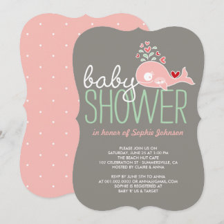 Invitation Baby Shower Filles Jumelles Baleine Ros