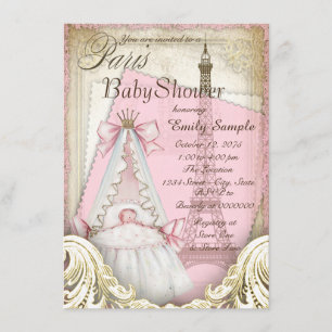 Invitation Baby shower Filles Paris Vintage