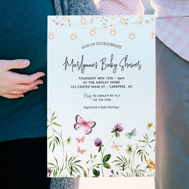 Invitation Baby Shower Filleul Papillon Fleur Sauvage (Créateur téléchargé)