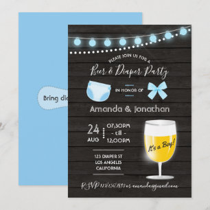 Invitation Baby Shower Filleul Rustique Bière et Couches dans
