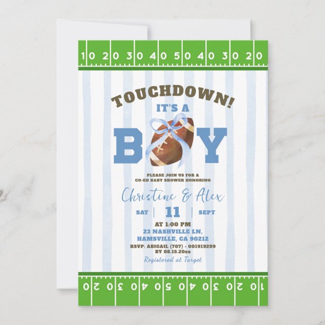 Invitation Baby-Shower Filleul Touche Quirky Bleu (Devant)