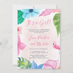 Invitation Baby shower flamand floral tropical