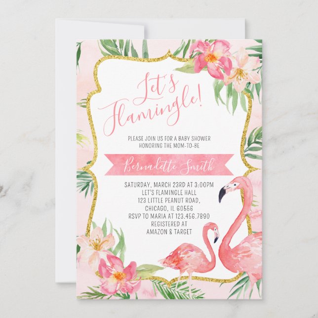 Invitation Baby shower Flamant rose (Devant)