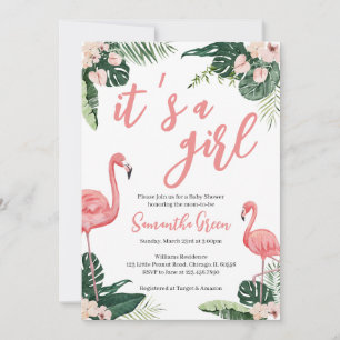 Invitation Baby shower Flamant rose