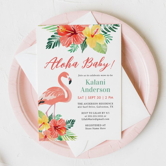 Invitation Baby shower Flamant rose Aloha Baby (Créateur téléchargé)