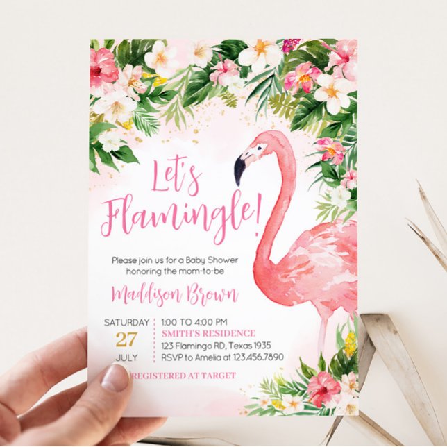 Invitation Baby shower Flamant rose Aloha rose (Girl Floral Flamingle Baby Shower Invitation)