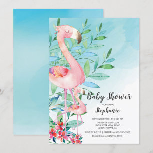Invitation Baby shower Flamant rose aquarelle