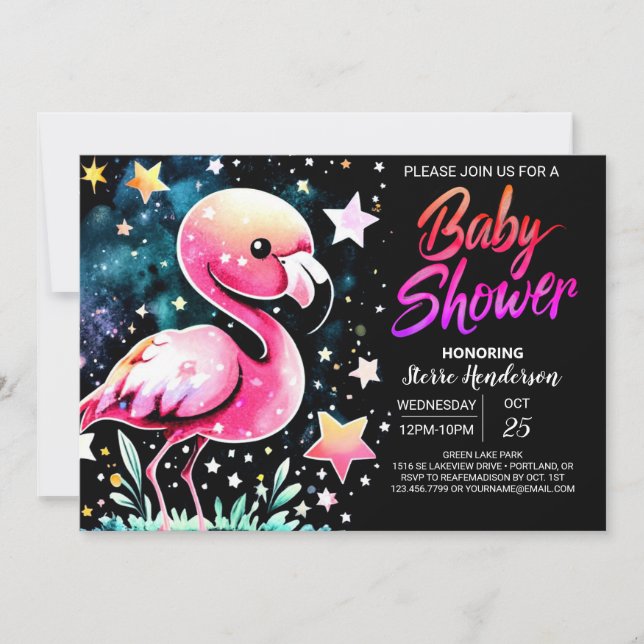 Invitation Baby shower Flamant rose chic (Devant)