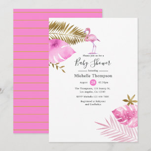Invitation Baby Shower Flamant Rose et Or