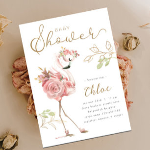 Invitation Baby Shower Flamant Rose, Moderne Floral Flamant R