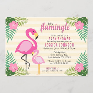 Invitation Baby shower Flamant rose rose
