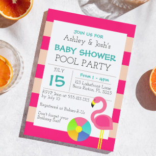 Invitation Baby shower Flamant rose rose