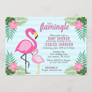 Invitation Baby shower Flamant rose rose