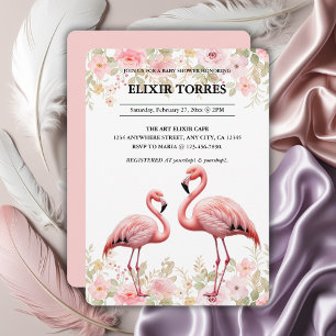 Invitation Baby shower Flamant rose rose floral élégant