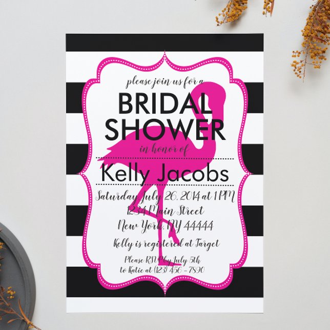 Invitation Baby shower Flamant rose rose rayé (Créateur téléchargé)