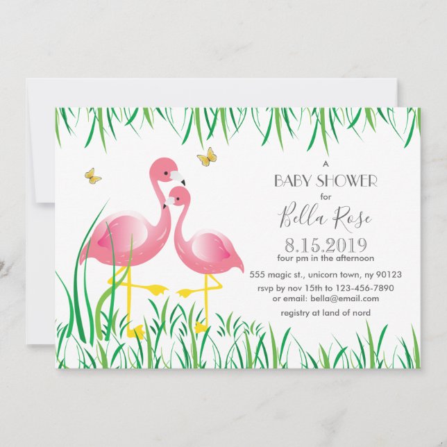 Invitation Baby shower Flamants roses roses (Devant)