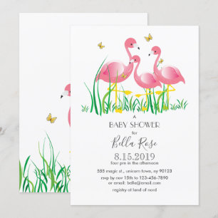 Invitation Baby shower Flamants roses roses