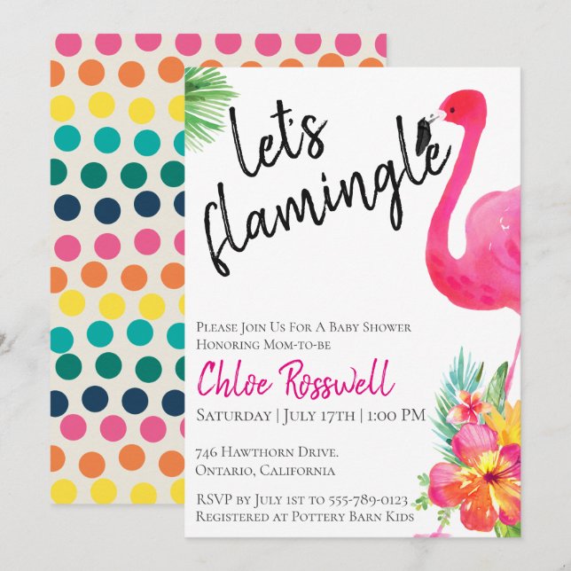 Invitation Baby shower flamingle tropicale (Devant / Derrière)