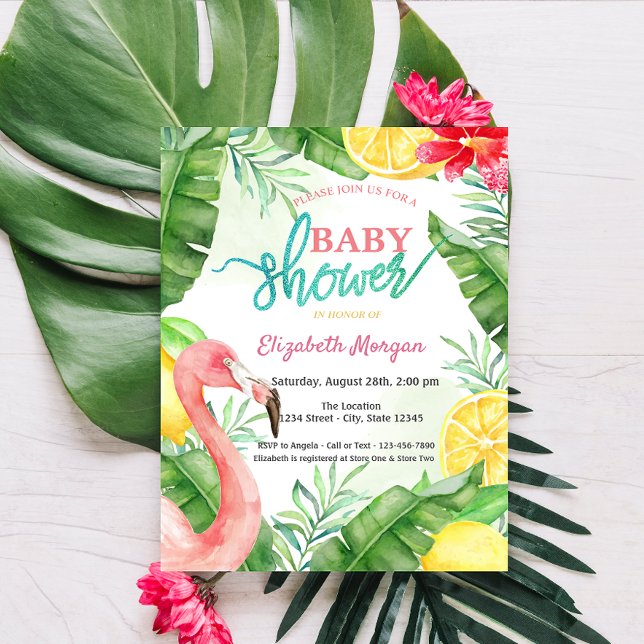Invitation Baby Shower Flamingo d'été à l'aquarelle (Créateur téléchargé)
