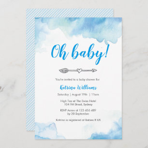 Invitation Baby shower Flèche de l'aquarelle bleue