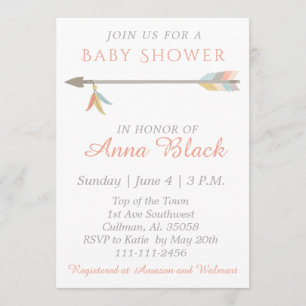 Invitation Baby shower Flèche et plumes