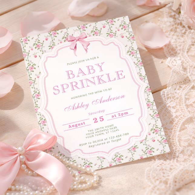 Invitation Baby Shower Fleur avec Ruban Rose (Créateur téléchargé)