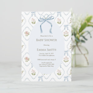 Invitation Baby-Shower Fleur avec un Nœud Bleu